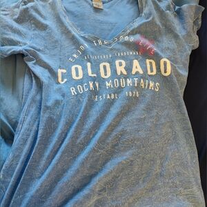 Woman's Colorado Rocky Mountains Tee - Blue with White Print
